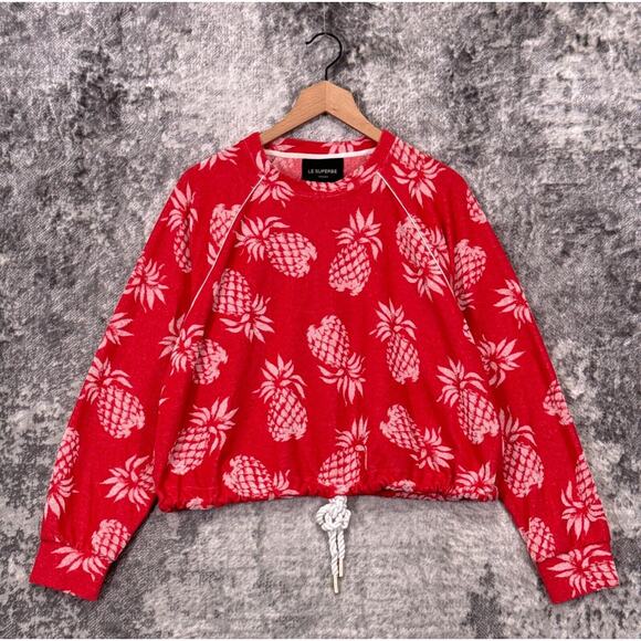 Le Superbe Sweater Large Womens Red Towel Terry Pineapple Sweatshirt Resort - Picture 1 of 8